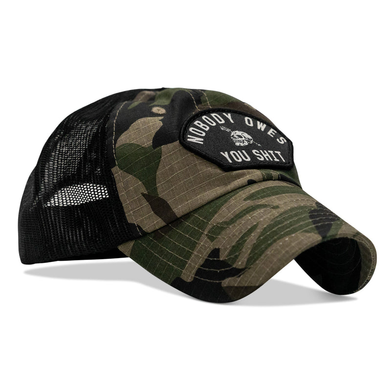 Load image into Gallery viewer, Nobody Owes You Shit Arched Patch Tactical Ripstop Mesh Snapback Hat
