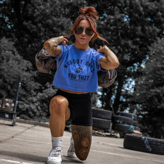 Nobody Owes You Shit Skull Women's Crop Heavyweight Tee