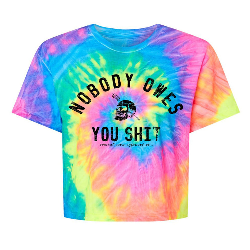 Load image into Gallery viewer, Nobody Owes You Shit Skull Women's Crop Heavyweight Tee
