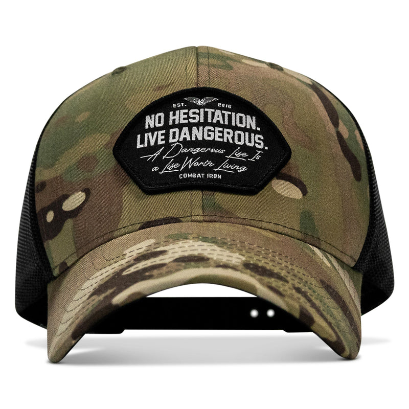 Load image into Gallery viewer, No Hesitation. Live Dangerous Patch Snapback Hat
