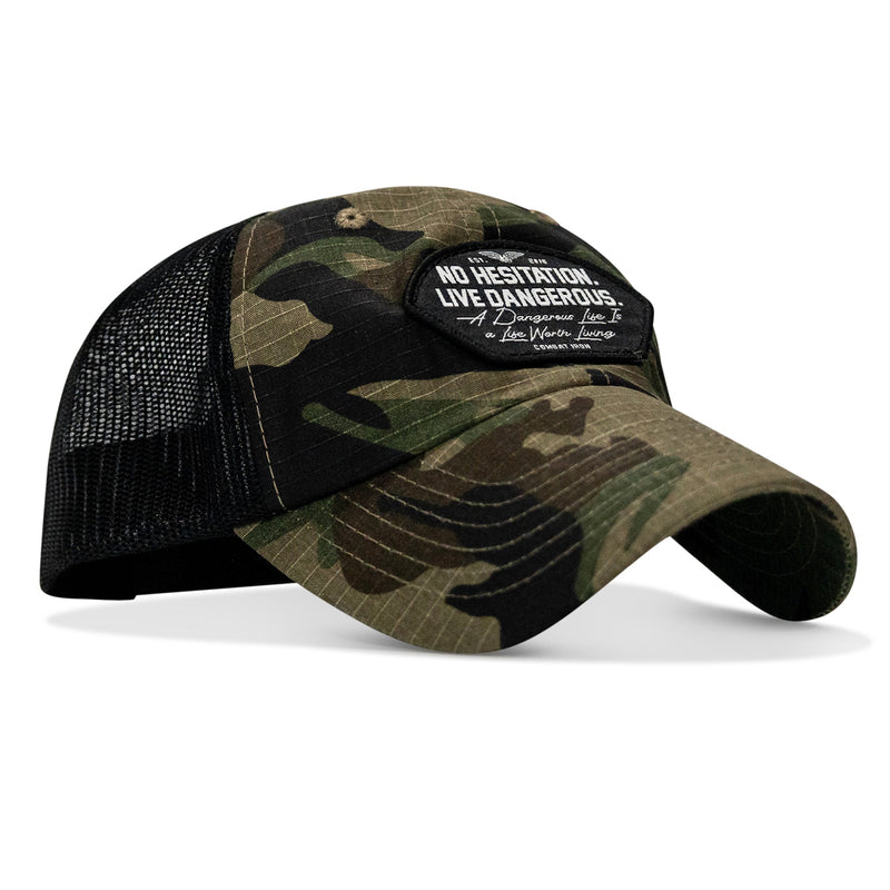 Load image into Gallery viewer, No Hesitation. Live Dangerous Patch Tactical Ripstop Mesh Snapback Hat
