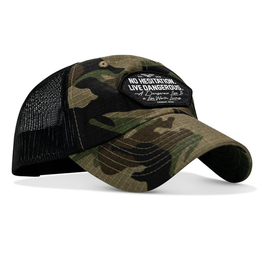 No Hesitation. Live Dangerous Patch Tactical Ripstop Mesh Snapback Hat