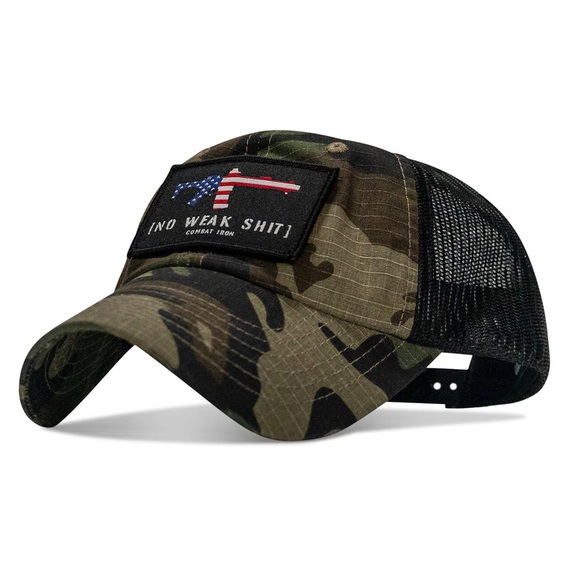 Load image into Gallery viewer, No Weak Shit American Flag Rifle Patch Tactical Ripstop Mesh Snapback Hat
