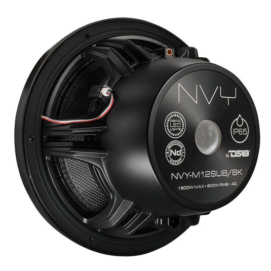 12" Neodymium Marine & Powersport Subwoofer with Digital LED Lights and Carbon Fiber Cone | 800W RMS 4-Ohm