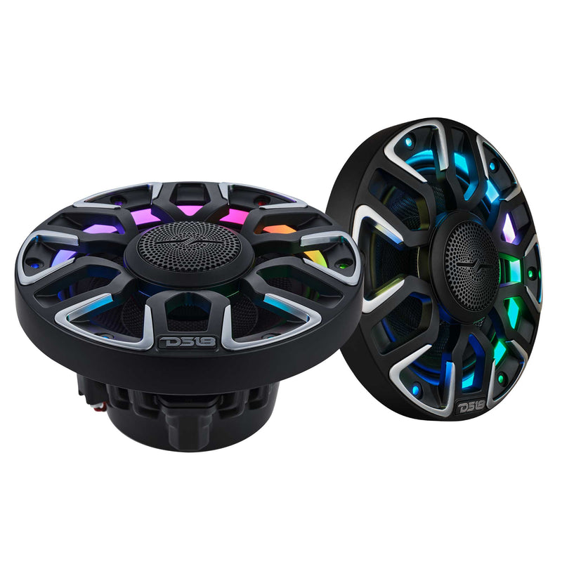 Load image into Gallery viewer, 6.5” Marine Coaxial Speaker With Kevlar Cone, Bullet Tweeter, Neodymium Magnet, and Digital LED Lights | 200W RMS 4-Ohm
