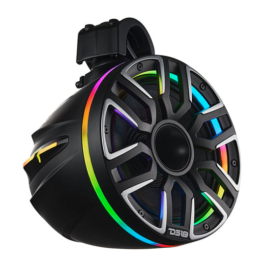 8” Marine Short Tower Speaker With Neodymium Magnet, Kevlar Cone, Compression Driver And Digital LED Lights | 200W RMS 4-Ohm