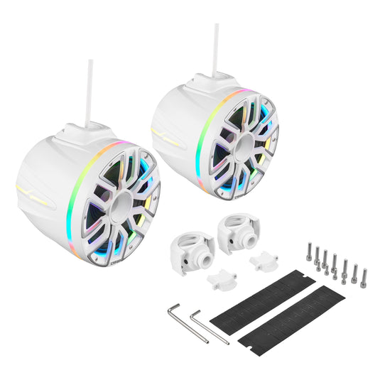 8” Marine Short Tower Speaker With Neodymium Magnet, Kevlar Cone, Compression Driver And Digital LED Lights | 200W RMS 4-Ohm