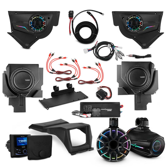 Can-Am Maverick X3 NVY Stage - Door Speaker Panels, 8" Neodymium Tower Speakers, Dual 12” Subwoofer, Amplifier, Bluetooth Radio & LED Lights