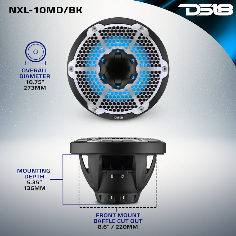 Load image into Gallery viewer, 10” Marine 2-Way Hybrid Speaker with RGB LED, Compression Driver and Neodymium Magnet | 450W RMS 4-Ohm

