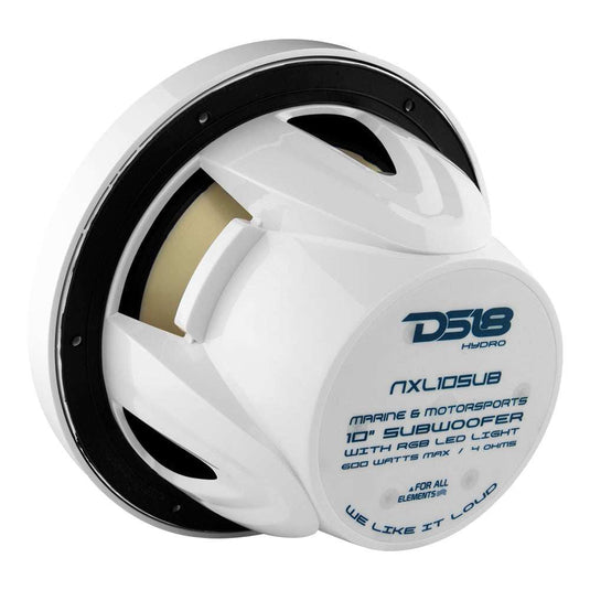 NXL 10" Marine Subwoofer With LED RGB Lights 300 Watts Rms SVC 4-Ohm -White - Skoutley Outdoors LLC