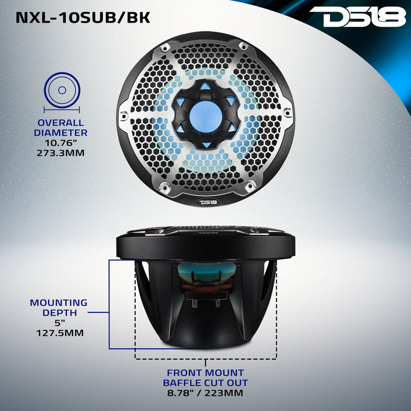 Load image into Gallery viewer, NXL 10" Marine Subwoofer with LED RGB Lights 300 Watts Rms SVC 4-Ohm
