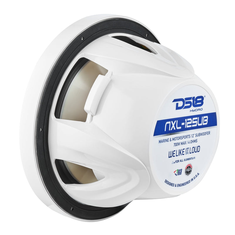 Load image into Gallery viewer, NXL 12&quot; Marine Subwoofer With LED RGB Lights 350 Watts Rms SVC 4-Ohm -White
