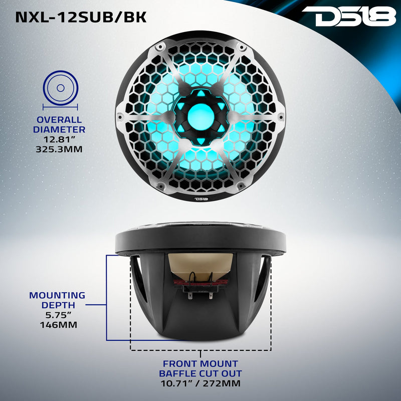 Load image into Gallery viewer, NXL 12&quot; Marine Subwoofer With LED RGB Lights 350 Watts Rms SVC 4-Ohm -Black
