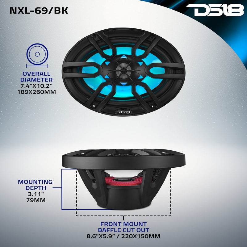 Load image into Gallery viewer, NXL 6x9&quot; 2-Way Coaxial Marine Speaker With LED RGB Lights 125 Watts Rms 4-Ohm -Black
