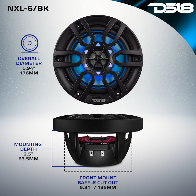 Load image into Gallery viewer, NXL 6.5&quot; 2-Way Coaxial Marine Speaker With LED RGB Lights | 100W RMS 4-Ohm
