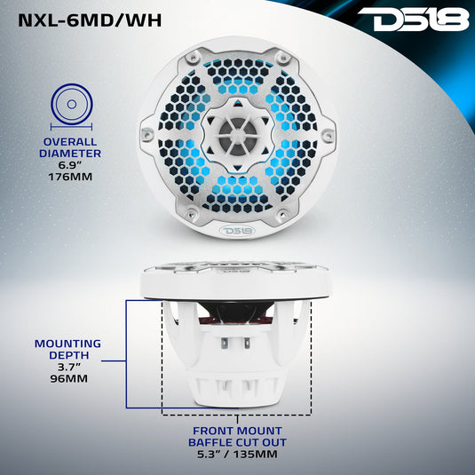 6.5” Marine 2-Way Hybrid Speaker with RGB LED, Compression Driver and Neodymium Magnet | 250W RMS 4-Ohm