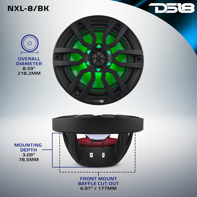 Load image into Gallery viewer, NXL 8&quot; 2-Way Coaxial Marine Speaker With LED RGB Lights | 125W RMS 4-Ohm
