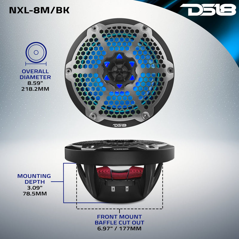 Load image into Gallery viewer, NXL 8&quot; 2-Way Coaxial Marine Speaker With LED RGB Lights 125 Watts Rms 4-Ohm
