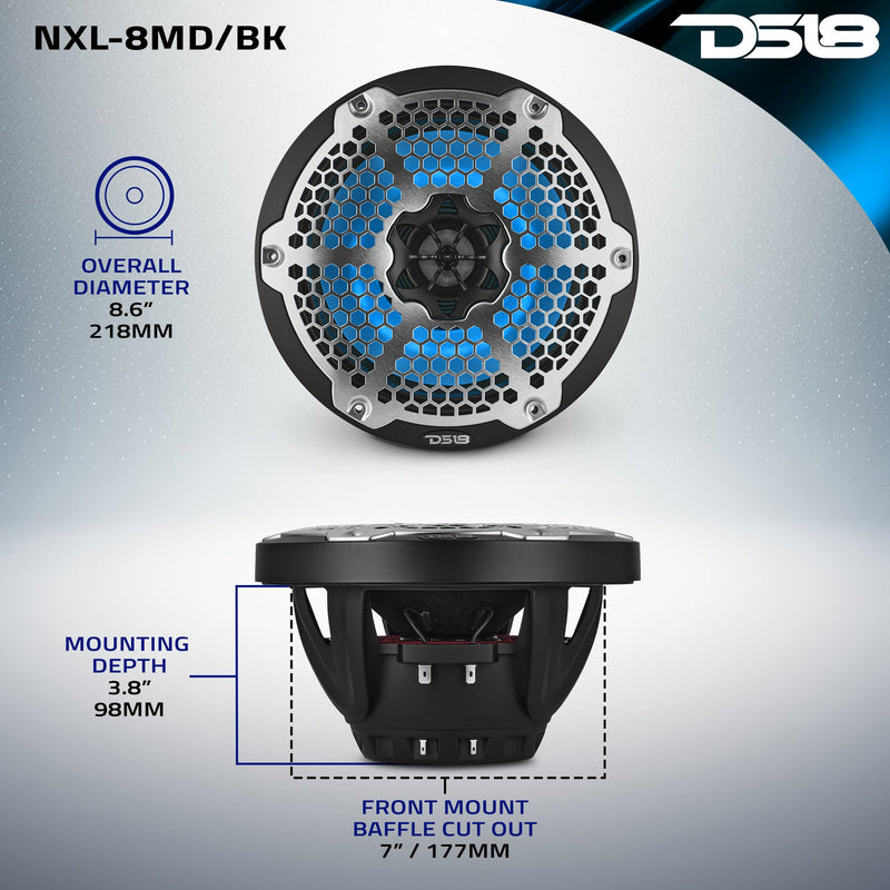 Load image into Gallery viewer, 8” Marine 2-Way Hybrid Speaker with RGB LED, Compression Driver and Neodymium Magnet | 350W RMS 4-Ohm
