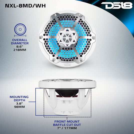 8” Marine 2-Way Hybrid Speaker with RGB LED, Compression Driver and Neodymium Magnet | 350W RMS 4-Ohm