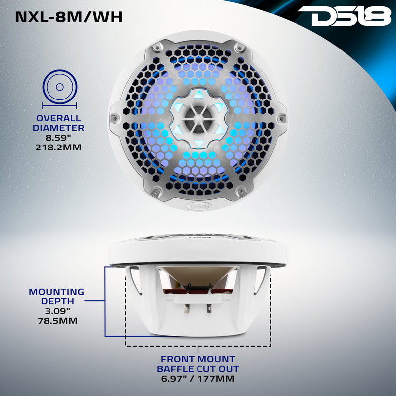 Load image into Gallery viewer, NXL 8&quot; 2-Way Coaxial Marine Speaker With LED RGB Lights 125 Watts Rms 4-Ohm
