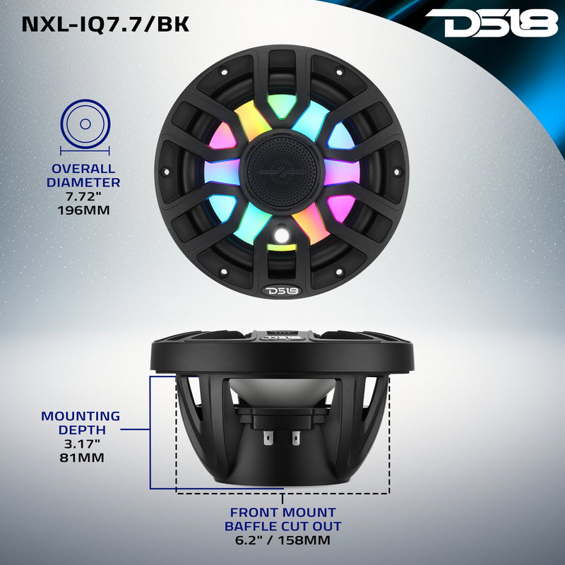 Load image into Gallery viewer, NXL 7.7” 2-Way Coaxial Marine Speaker with Bullet Tweeter, Digital LED Lights &amp; White Deck LED | 175W RMS 4-Ohm
