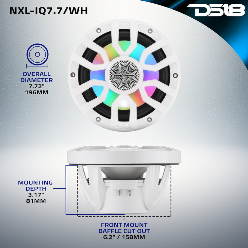 Load image into Gallery viewer, NXL 7.7” 2-Way Coaxial Marine Speaker with Bullet Tweeter, Digital LED Lights &amp; White Deck LED | 175W RMS 4-Ohm
