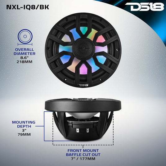 NXL 8" 2-Way Coaxial Marine Speaker With Digital Led Lights And Bullet Tweeter 175 Watts 4-Ohm