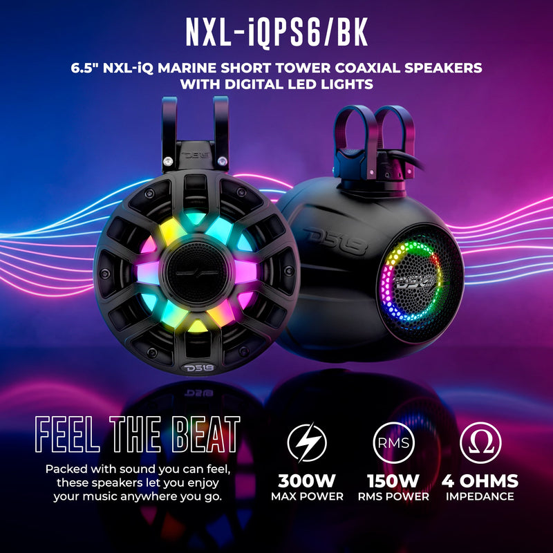 Load image into Gallery viewer, 6.5" NXL-iQ Marine Short Tower Coaxial Speakers with Digital LED Lights, 150W RMS, 300W Max, 4-Ohm
