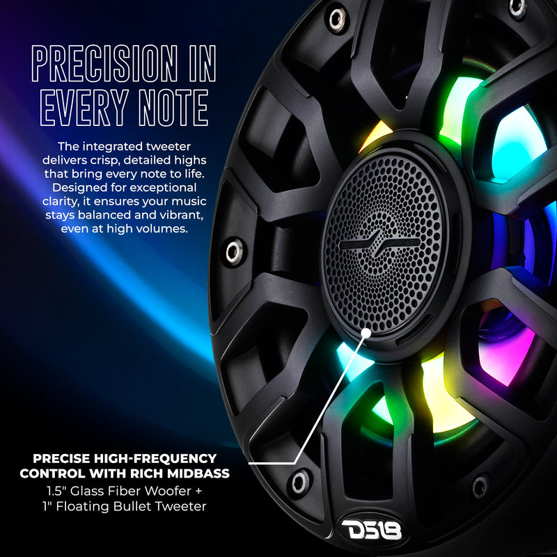 Load image into Gallery viewer, 6.5" NXL-iQ Marine Short Tower Coaxial Speakers with Digital LED Lights, 150W RMS, 300W Max, 4-Ohm
