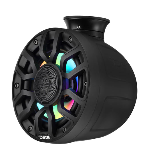 6.5" NXL-iQ Marine Short Tower Coaxial Speakers with Digital LED Lights, 150W RMS, 300W Max, 4-Ohm