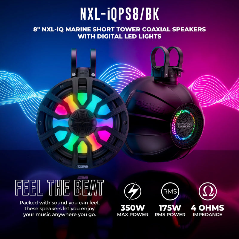 Load image into Gallery viewer, 8" NXL-iQ Marine Short Tower Coaxial Speakers with Digital LED Lights, 175W RMS, 350W Max, 4-Ohm
