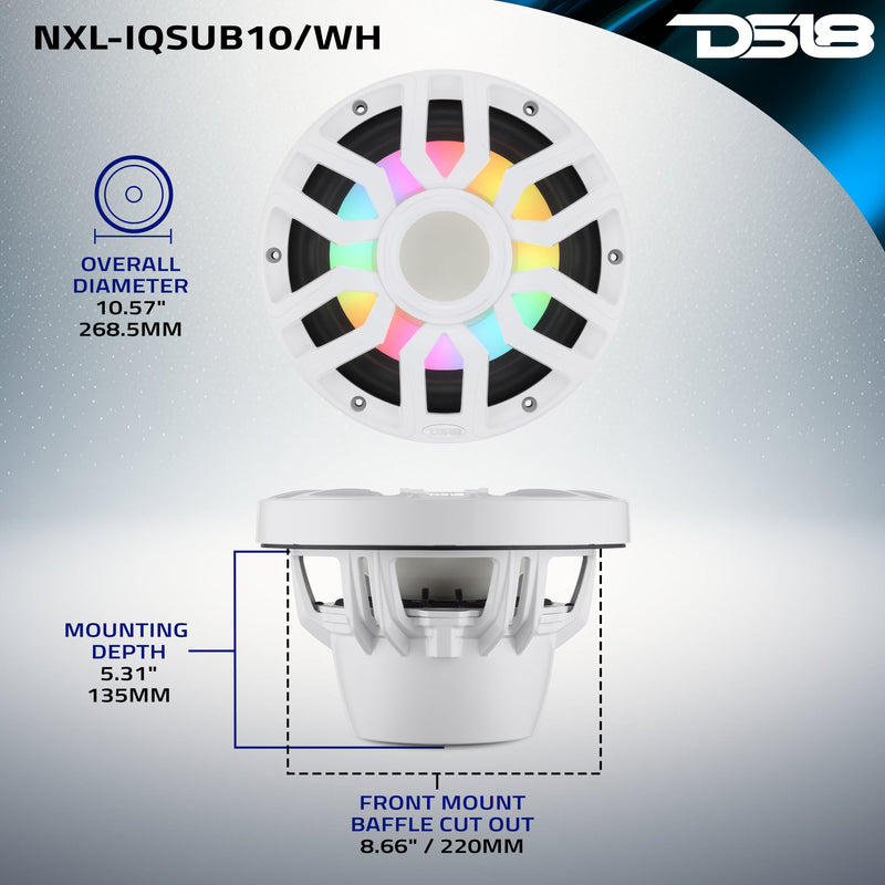 Load image into Gallery viewer, 10” Marine Subwoofer with Hybrid Magnet Motor, Removable Grille and Digital LED Lights - 500W RMS 4-Ohm
