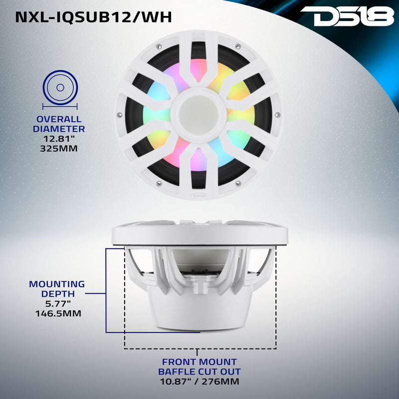 Load image into Gallery viewer, 12” Marine Subwoofer with Hybrid Magnet Motor, Removable Grille and Digital LED Lights - 600W RMS 4-Ohm
