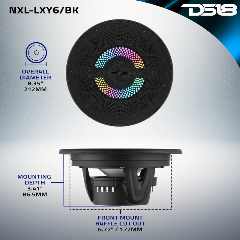 Load image into Gallery viewer, Luxury 6.5” 2-Way Marine Coaxial Speaker with Digital LED Lights and Flush Magnetic Mount Grille | 150W RMS 4-Ohm
