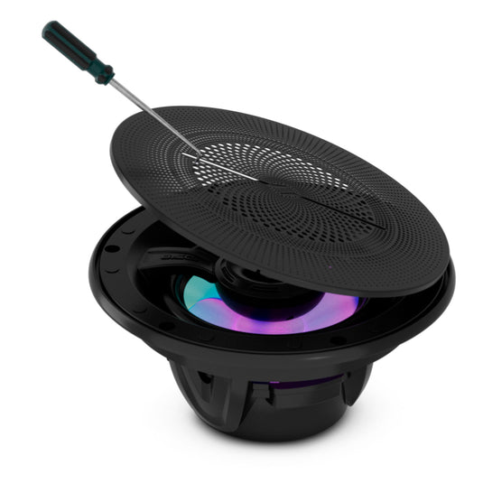 Luxury 6.5” 2-Way Marine Coaxial Speaker with Digital LED Lights and Flush Magnetic Mount Grille | 150W RMS 4-Ohm