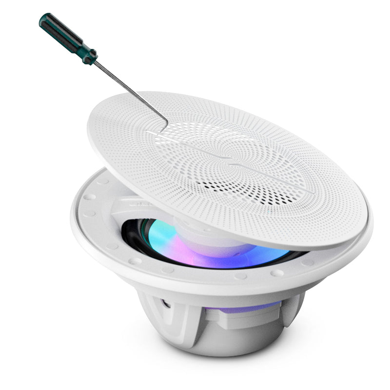 Load image into Gallery viewer, Luxury 6.5” 2-Way Marine Coaxial Speaker with Digital LED Lights and Flush Magnetic Mount Grille | 150W RMS 4-Ohm
