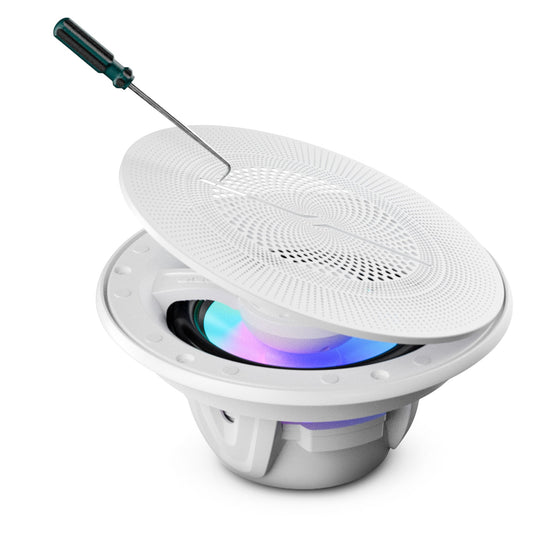Luxury 6.5” 2-Way Marine Coaxial Speaker with Digital LED Lights and Flush Magnetic Mount Grille | 150W RMS 4-Ohm