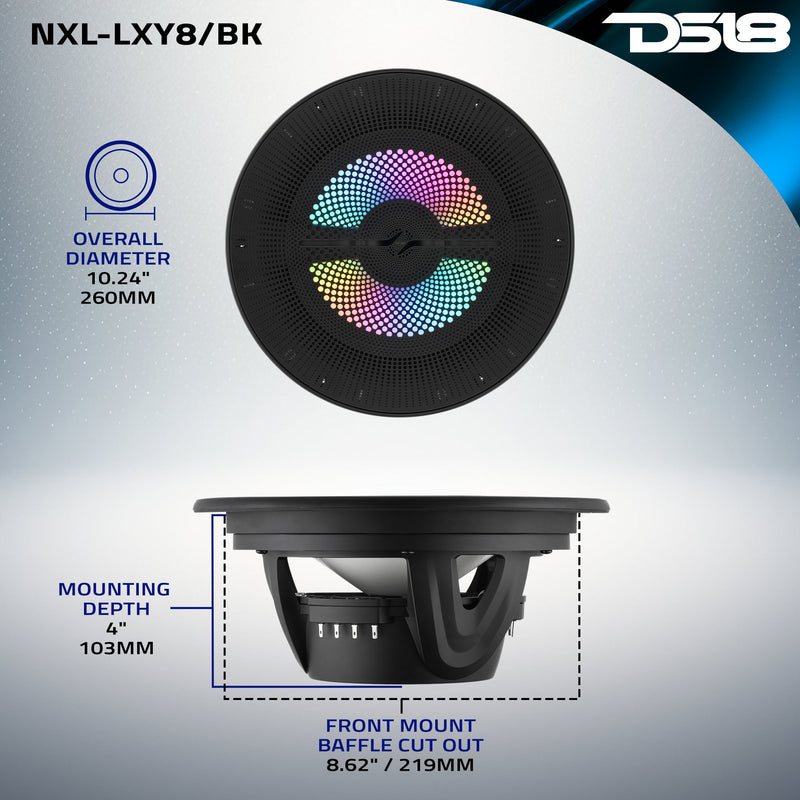 Load image into Gallery viewer, Luxury 8” 2-Way Marine Coaxial Speaker with Digital LED Lights and Flush Magnetic Mount Grille | 175W RMS 4-Ohm
