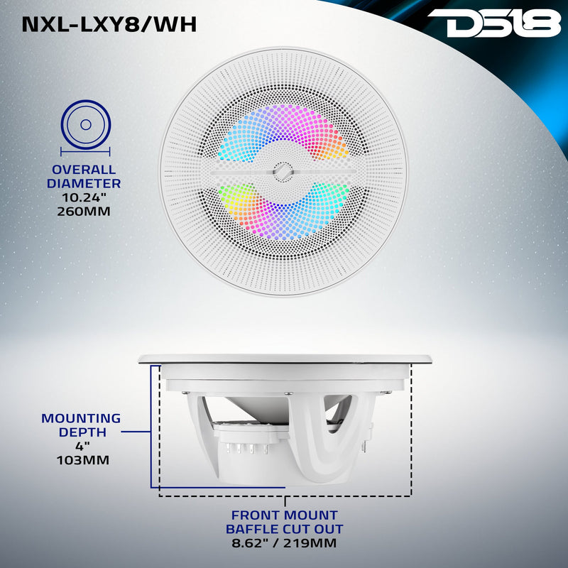 Load image into Gallery viewer, Luxury 8” 2-Way Marine Coaxial Speaker with Digital LED Lights and Flush Magnetic Mount Grille | 175W RMS 4-Ohm
