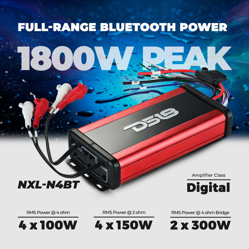 Load image into Gallery viewer, NXL 4-Channel Full-Range Class D Waterproof IP67 Marine and Powersports NANO Amplifier with Bluetooth 5.1 Receiver Built-In
