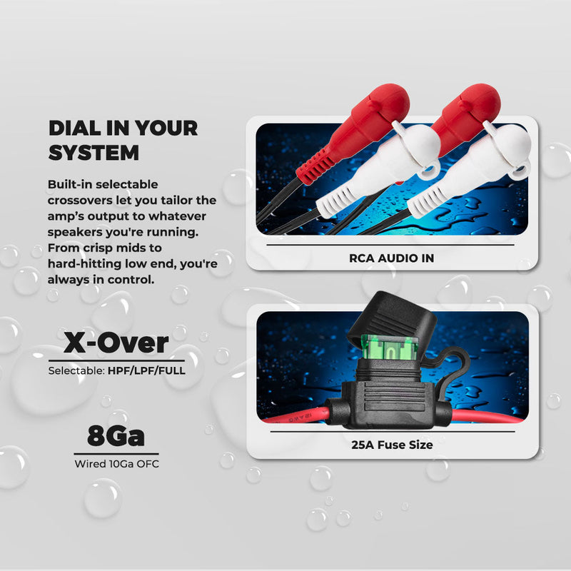 Load image into Gallery viewer, NXL 4-Channel Full-Range Class D Waterproof IP67 Marine and Powersports NANO Amplifier with Bluetooth 5.1 Receiver Built-In

