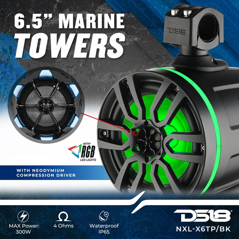 Load image into Gallery viewer, NXL 6.5&quot; Marine and Powersports Towers LED RGB Lights 100 Watts Rms - Black
