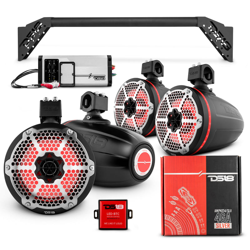 Load image into Gallery viewer, JL-TUBEUP 4x 8&quot; Marine Towers Speakers with RGB LED Lights, 4-Channel Marine Amplifier and AMPKIT for Jeep JLU
