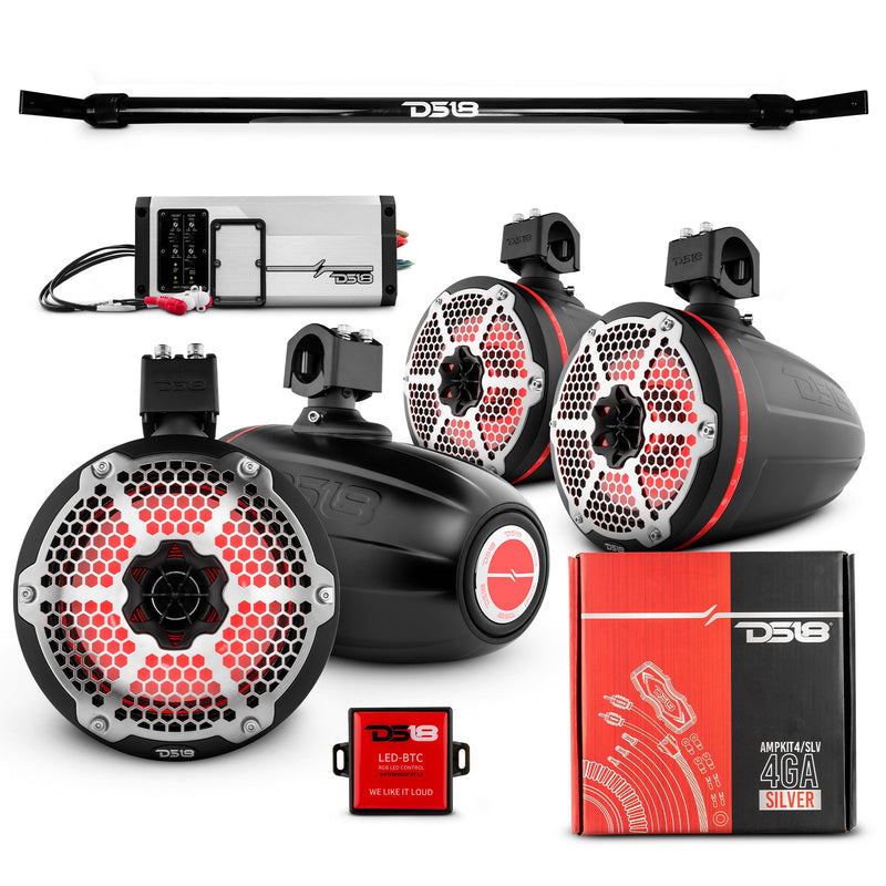 Load image into Gallery viewer, JT-TUBE 4x 8&quot; Marine Towers Speakers with RGB LED Lights, 4-Channel Marine Amplifier and AMPKIT for Jeep JT Gladiator
