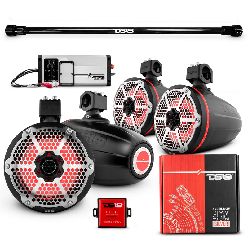 Load image into Gallery viewer, PU-TUBE 4x 8&quot; Marine Towers Speakers with RGB LED Lights, 4-Channel Marine Amplifier and AMPKIT for Pick Up &amp; Trucks
