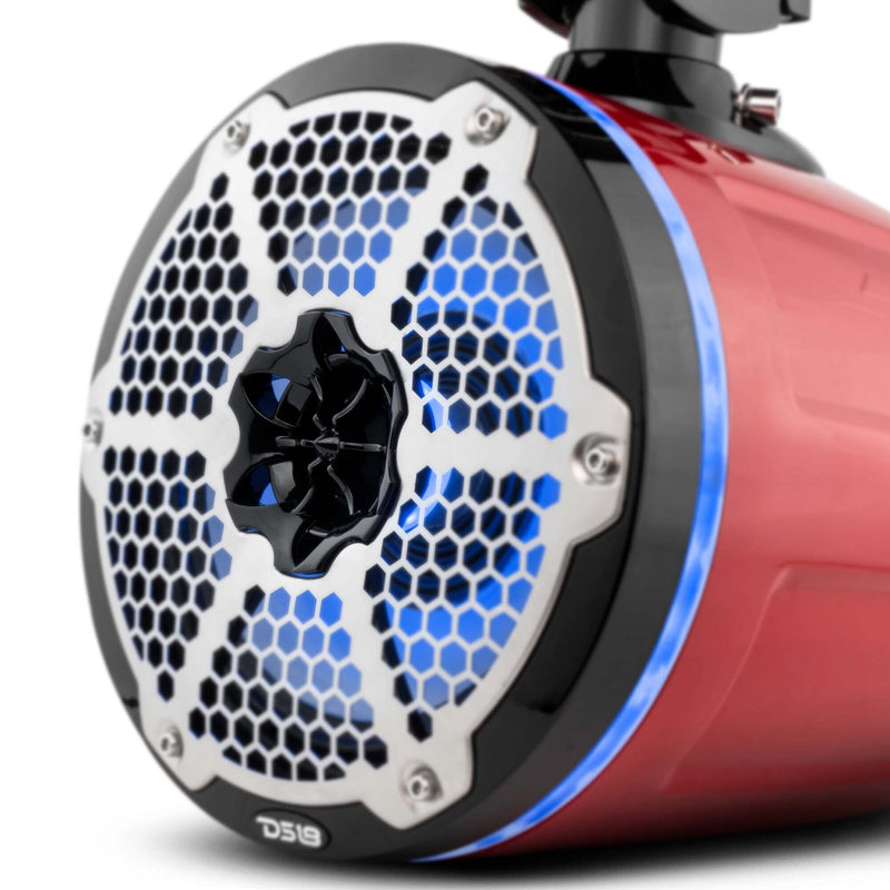 Load image into Gallery viewer, NXL 8&quot; Neodymium Marine and Powersports Towers with Built-in Passive Radiator, 1&quot; Driver and LED RGB Lights 180 Watts Rms -Red
