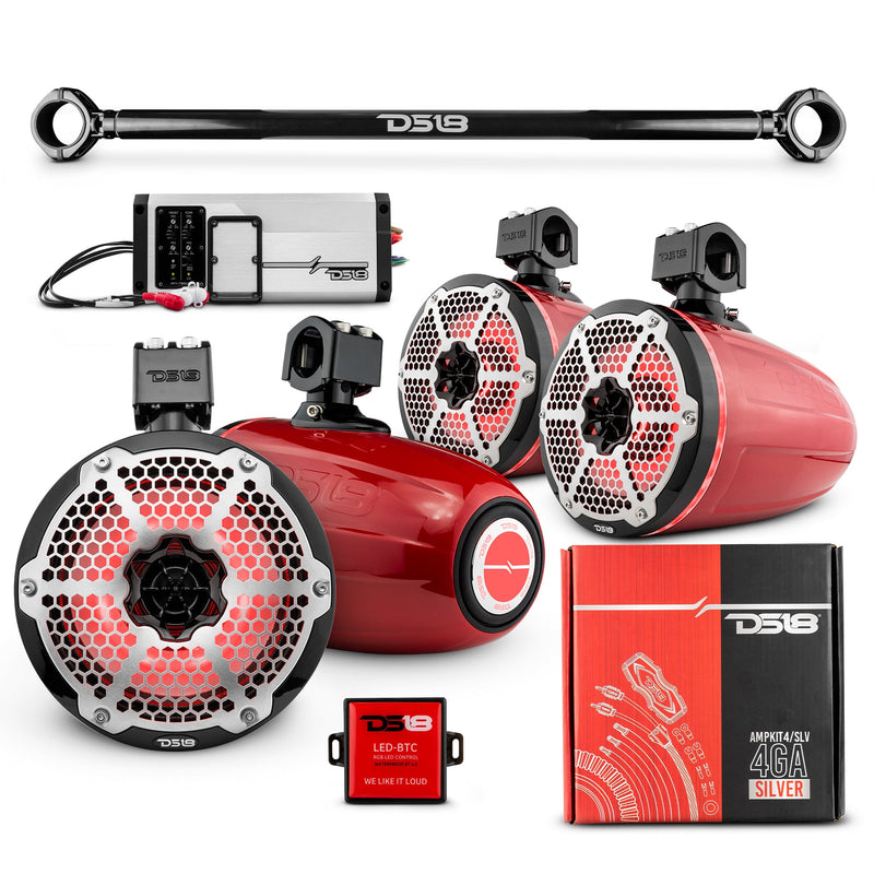 Load image into Gallery viewer, JK-TUBE 4x 8&quot; Marine Towers Speakers with RGB LED Lights, 4-Channel Marine Amplifier and AMPKIT for Jeep JK/JKU
