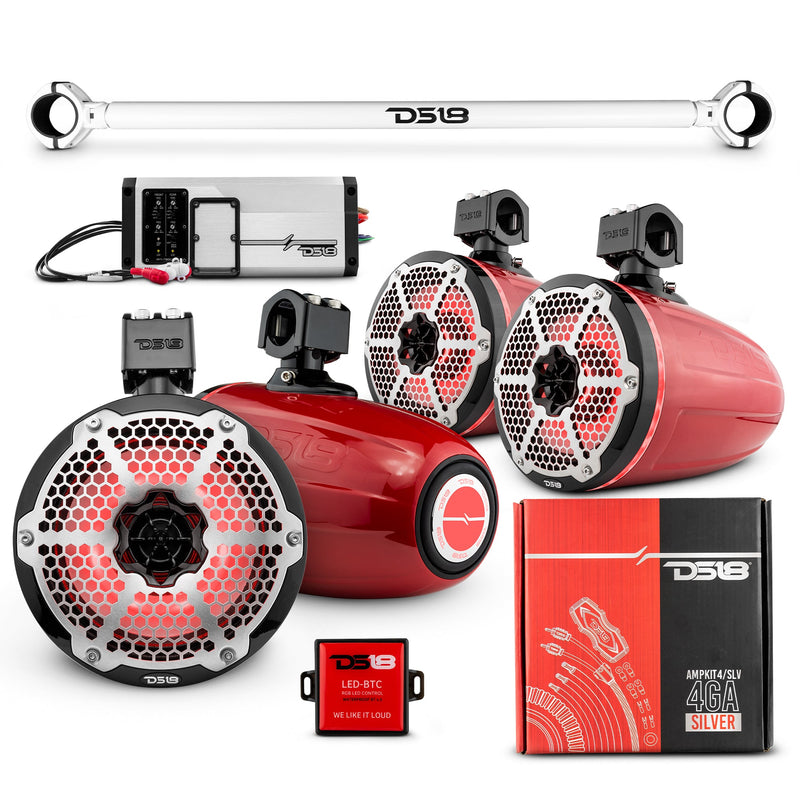 Load image into Gallery viewer, JK-TUBE 4x 8&quot; Marine Towers Speakers with RGB LED Lights, 4-Channel Marine Amplifier and AMPKIT for Jeep JK/JKU
