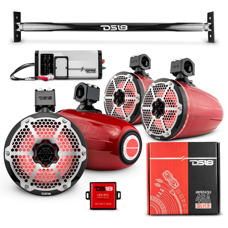 Load image into Gallery viewer, JL-TUBE 4x 8&quot; Marine Towers Speakers with RGB LED Lights, 4-Channel Marine Amplifier and AMPKIT for Jeep JL
